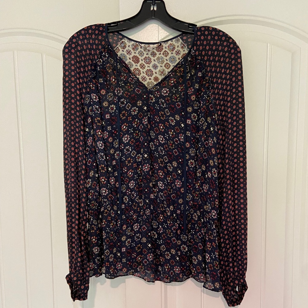 Derek Lam Floral, Silk, Peplum, Tie-neck, Blouse